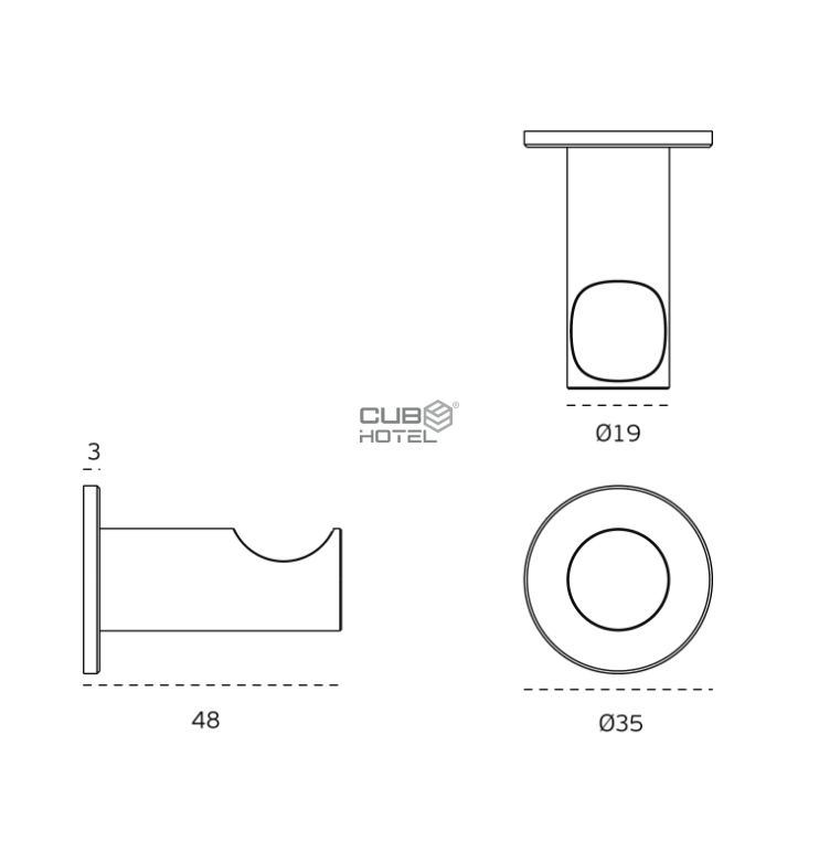 Cabide Parede Diâmetro 19mm Com Base